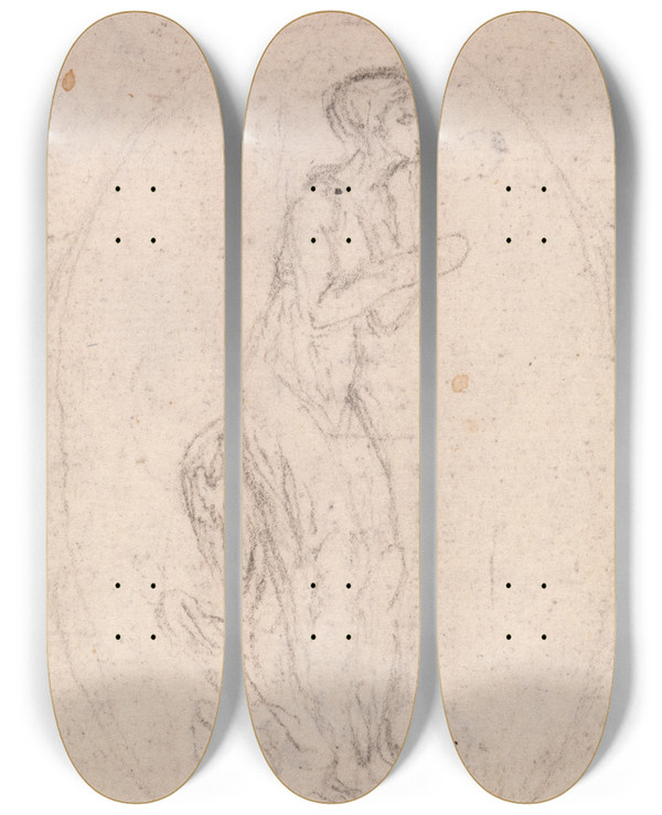 Triptych art skateboard deck of Hubertfranois Gravelot Design For A Medallion Figure Of A Woman by Hubert-Franois Gravelot (1699-1773)