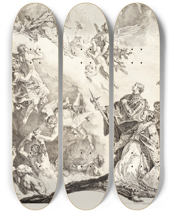 Triptych art skateboard deck of Sebastiano Ricci Pope Gregory The Great And Saint Vitale Interceding For The Souls In Purgatory by Sebastiano Ricci (1659-1734)