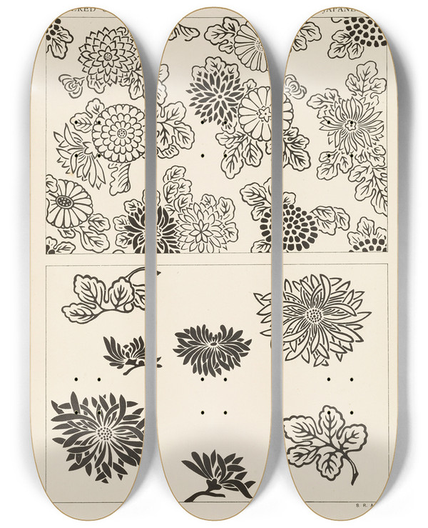 Triptych art skateboard deck of George Ashdown Audsley Outlines Of Ornament In The Leading Styles Pl14 by George Ashdown Audsley (1838-1925)