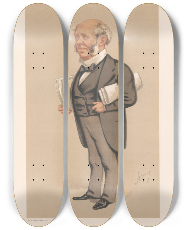 Triptych art skateboard deck of Carlo Pellegrini Bankers And Financiers Piety And Banking The Hon Arthur Fitzgerald Kinnaird 15 January 1876 by Carlo Pellegrini (1839-1889)