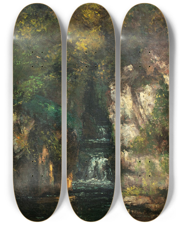 Triptych art skateboard deck of Gustave Courbet A Waterfall Near Ornans by Gustave Courbet (1819-1877)