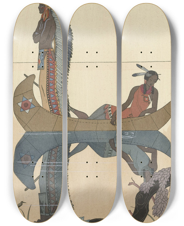 Triptych art skateboard deck of George Barbier Le Long Du Missouri by George Barbier (1882-1932)