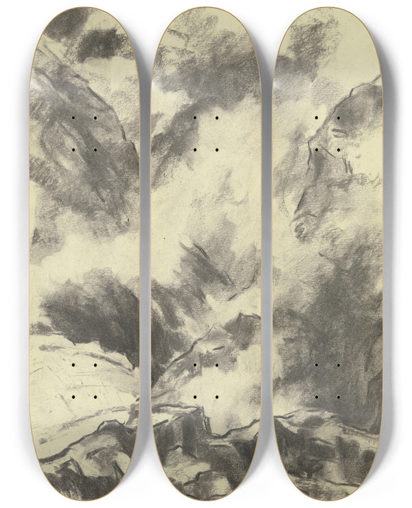 Triptych art skateboard deck of Richard Biringer  Rising Fog by Richard Biringer (1877-1947)