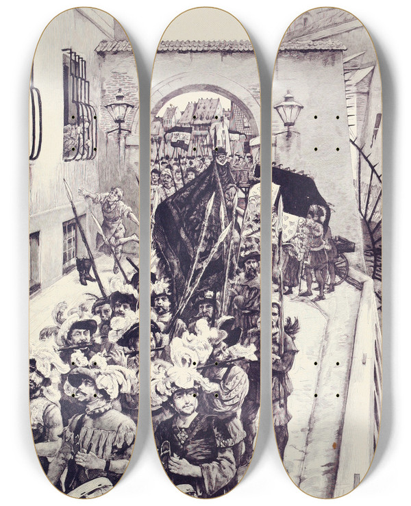 Triptych art skateboard deck of Hans Tegner Fairy Tales And Stories Pl10 by Hans Tegner (1853-1932)