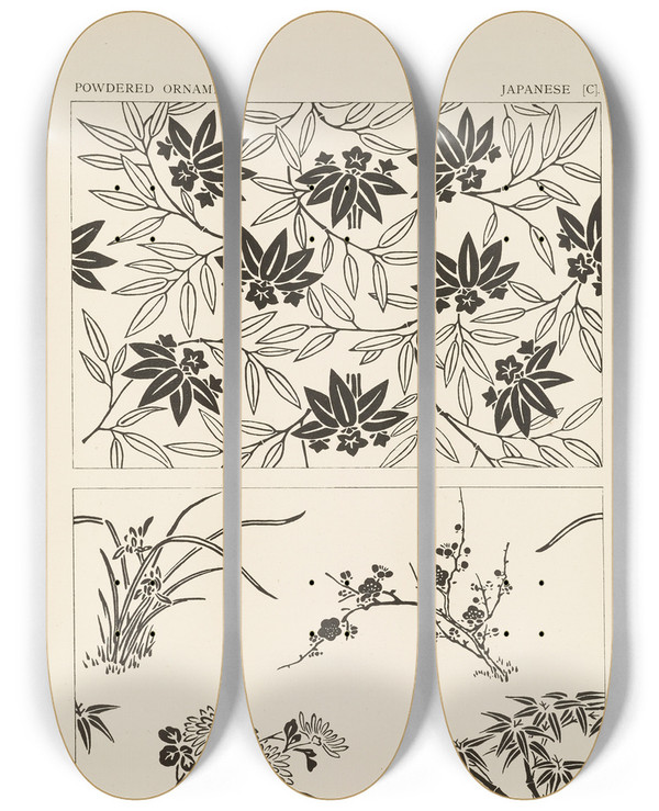 Triptych art skateboard deck of George Ashdown Audsley Outlines Of Ornament In The Leading Styles Pl15 by George Ashdown Audsley (1838-1925)