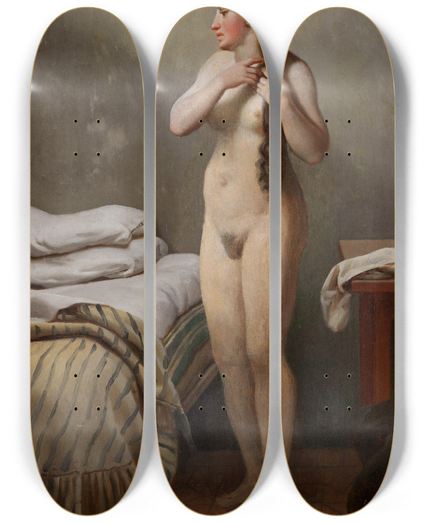 Triptych art skateboard deck of Amalia Lindegren Study Of A Female Model by Amalia Lindegren (1814-1891)