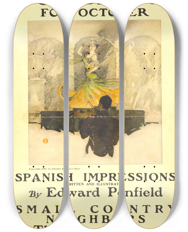 Triptych art skateboard deck of Edward Penfield Scribners For October by Edward Penfield (1866-1925)