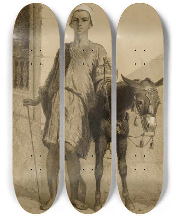 Triptych art skateboard deck of Alexandre Bida An Assdriver by Alexandre Bida (1823-1895)