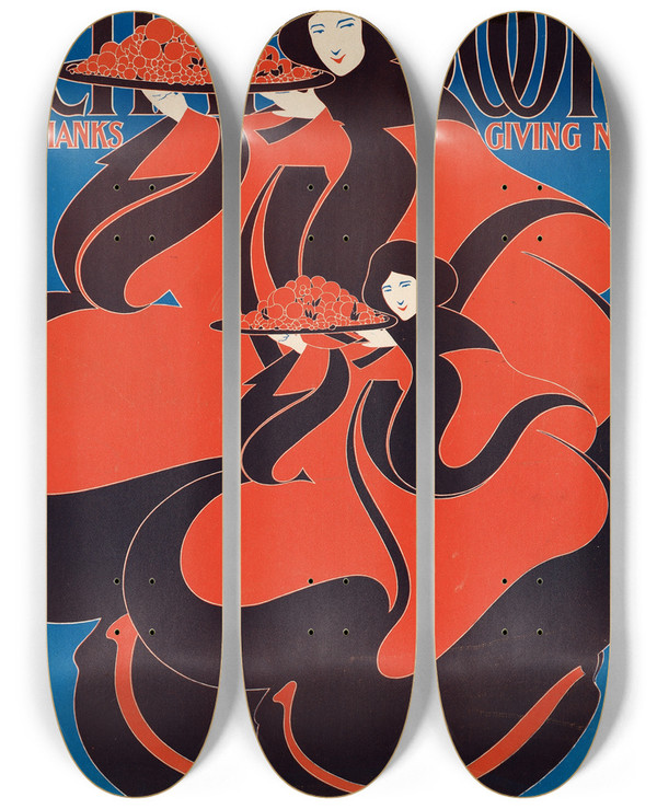 Triptych art skateboard deck of Will Bradley The Chap Book Thanksgiving No by Will Bradley (1868-1962)