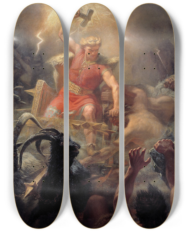 Triptych art skateboard deck of Mrten Eskil Winge Tors Fight With The Giants by Marten Eskil Winge (1825-1896)