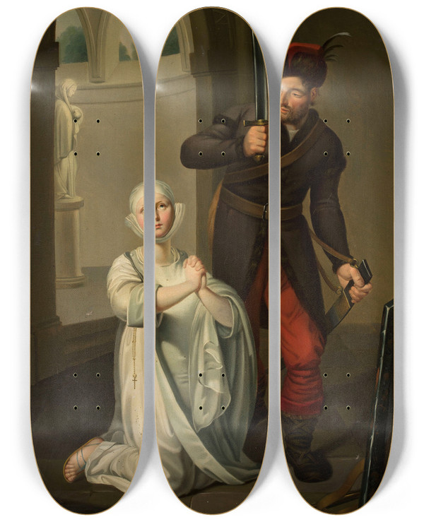 Triptych art skateboard deck of Paul Joseph Bardou Virtuous Nun by Paul Joseph Bardou (1745-1814)