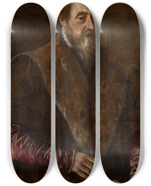 Triptych art skateboard deck of Venetian School A Portrait Of A Gentleman by Venetian School