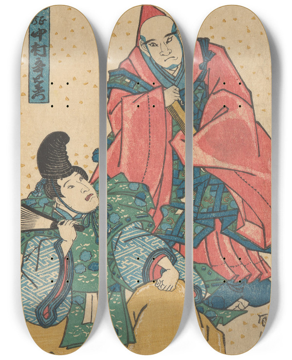 Triptych art skateboard deck of Utagawa Kunisada Toyokuni Iii Highranking Monk Yasuhide Playing The Role Of Nakamura Utaemon by Utagawa Kunisada (Toyokuni III) (1786-1865)