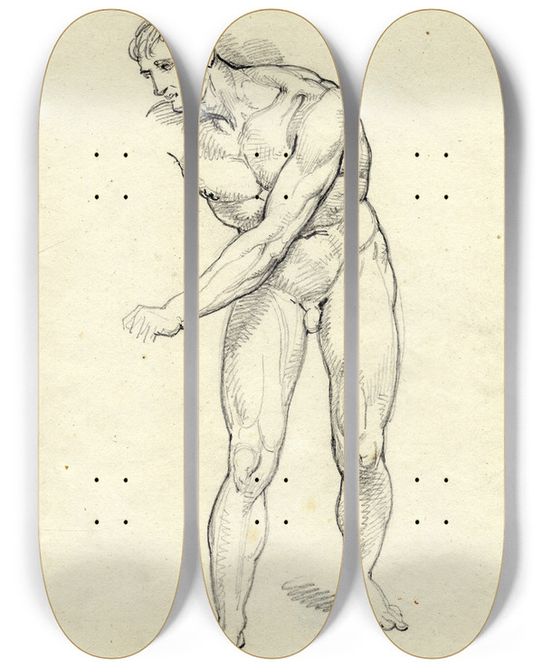 Triptych art skateboard deck of David Humbert De Superville Staande Man Die Zich Naar Terzijde Buigt by David Humbert De Superville (1770-1849)