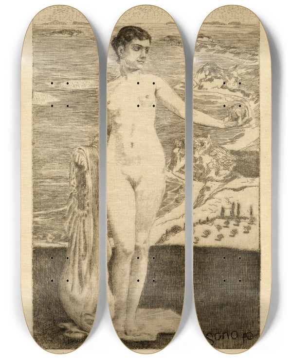 Triptych art skateboard deck of Max Klinger Ex Libris Max Klinger by Max Klinger (1857-1920)