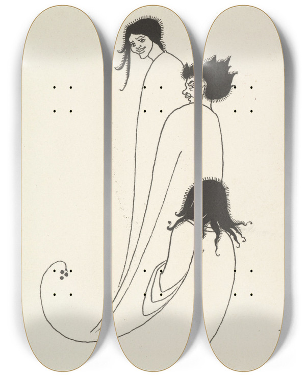 Triptych art skateboard deck of Aubrey Vincent Beardsley Grotesques By Aubrey Beardsley 5 by Aubrey Vincent Beardsley (1872-1898)