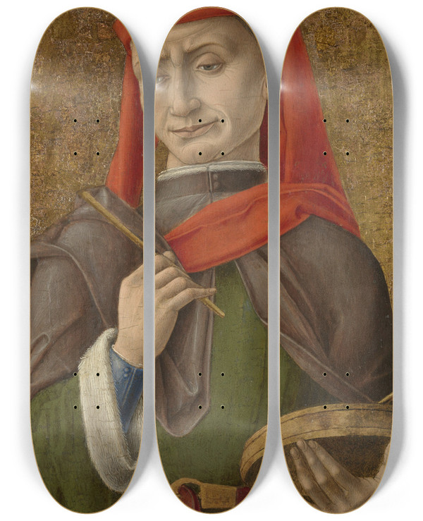 Triptych art skateboard deck of Bartolomeo Vivarini Saint Damian Or Cosmas by Bartolomeo Vivarini (1450-1491)
