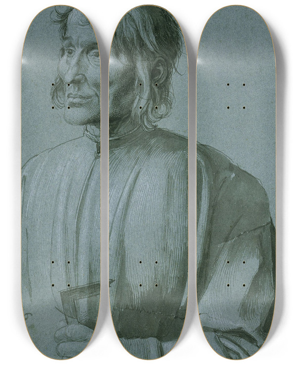 Triptych art skateboard deck of Albrecht Drer The Architect Hieronymus Von Augsburg by Albrecht Durer (1471-1528)