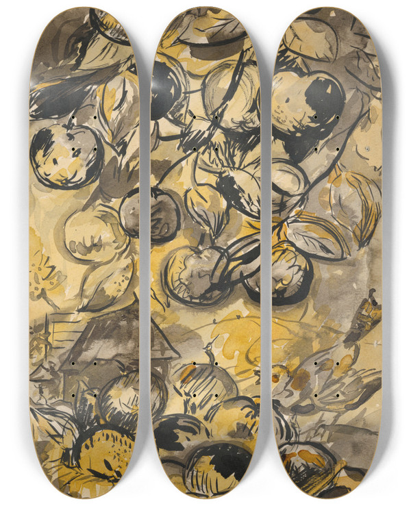 Triptych art skateboard deck of Arnold Peter Weiszkubnan Still Life With Apples by Arnold Peter Weisz-Kubnan (1898-1944)