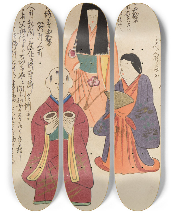 Triptych art skateboard deck of Shimizu Seif Unai No Tomo Pl 085 by Shimizu Seifu (1851-1913)