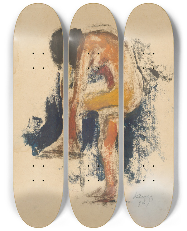 Triptych art skateboard deck of Zolo Palugyay Akt_3 by Zolo Palugyay (1898-1935)
