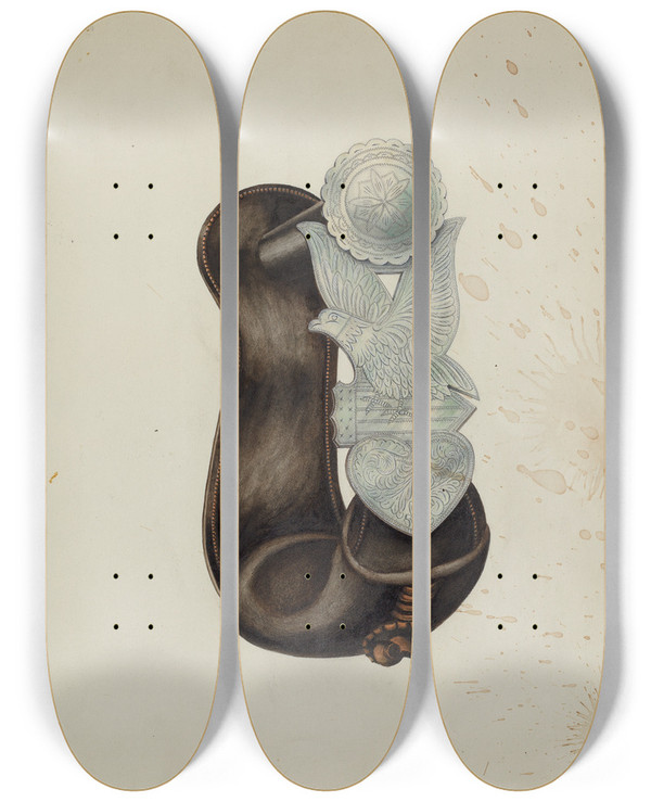 Triptych art skateboard deck of Harry Mann Waddell Stirrup_2 by Harry Mann Waddell (1876-1956)