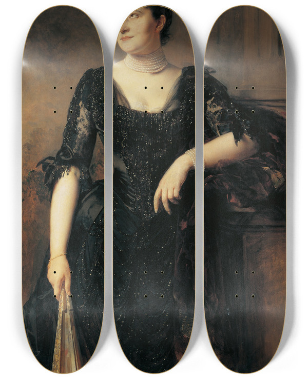 Triptych art skateboard deck of Heinrich Von Angeli Damenbildnis by Heinrich Von Angeli (1840-1925)