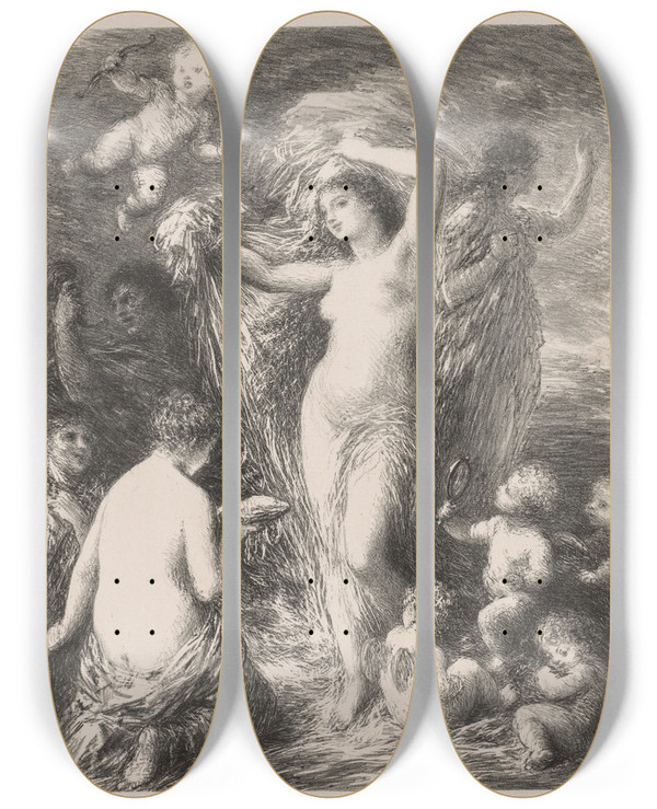 Triptych art skateboard deck of Henri Fantinlatour Venus Anadyomene by Henri Fantin-Latour (1836-1904)