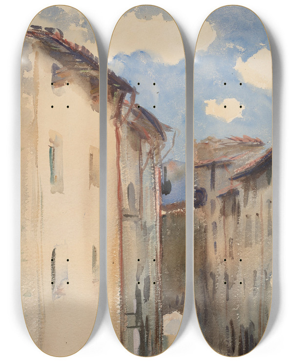 Triptych art skateboard deck of John Singer Sargent Camprodon Spain by John Singer Sargent (1856-1925)