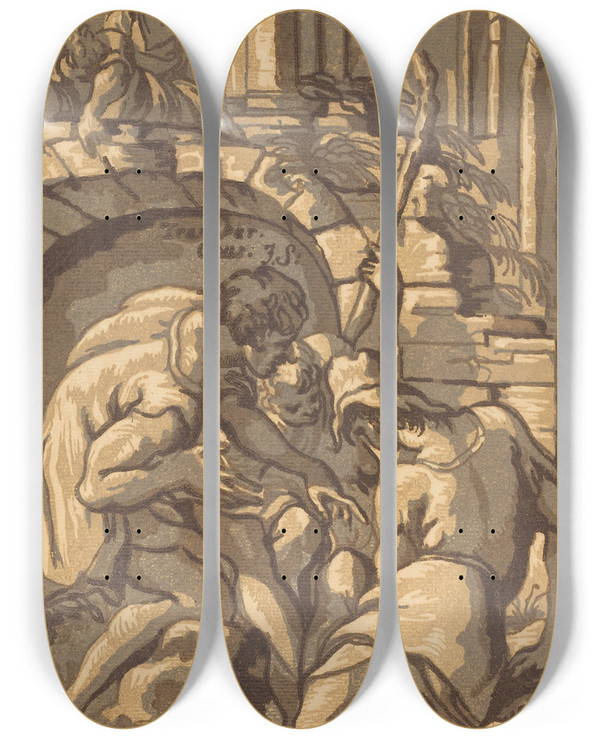 Triptych art skateboard deck of John Skippe Two Shepherds And A Boy by John Skippe (1742-1812)