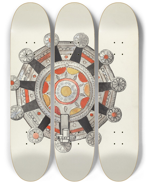 Triptych art skateboard deck of Dana Bartlett Cut Tin Candle Holder_1 by Dana Bartlett