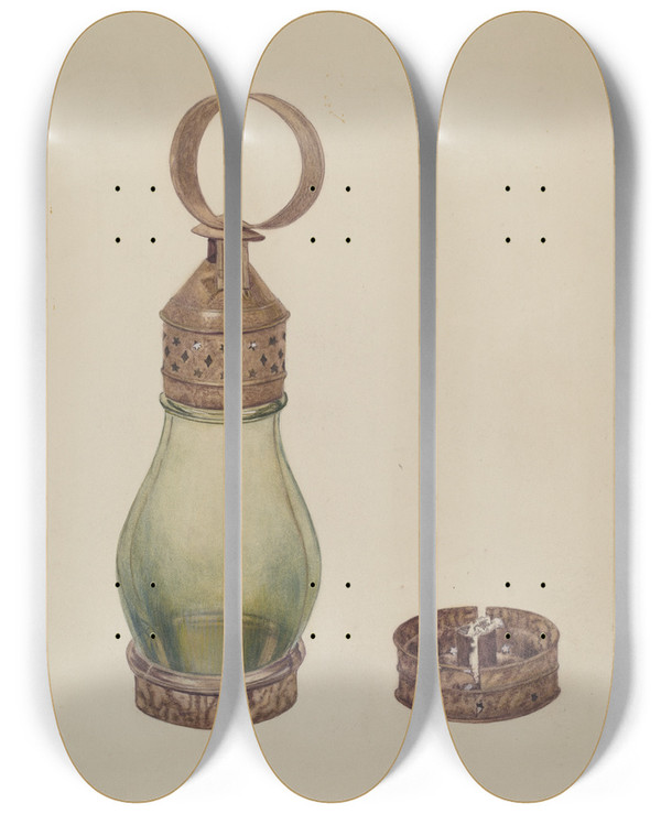 Triptych art skateboard deck of Margaret Golden Lantern by Margaret Golden