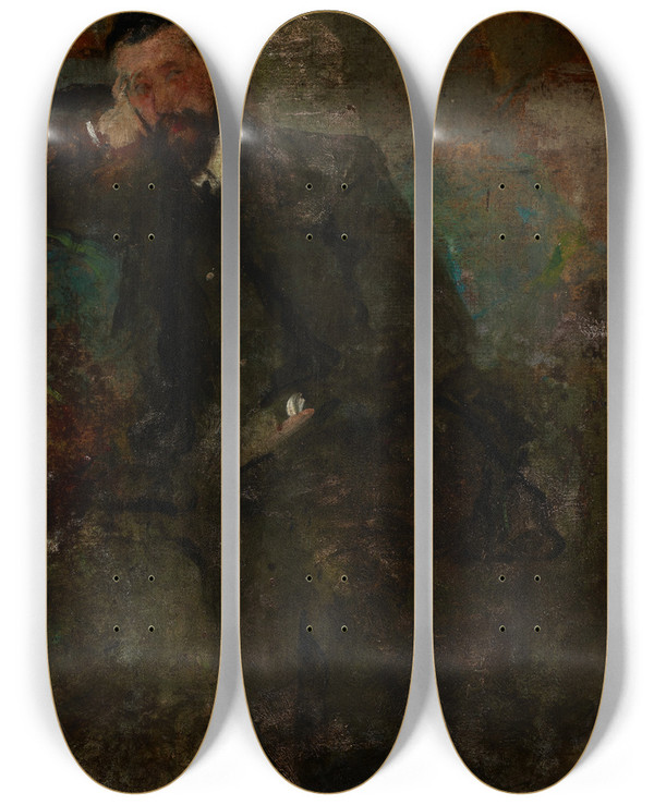Triptych art skateboard deck of Olga Boznanska Portrait Of A Man by Olga Boznanska (1865-1940)