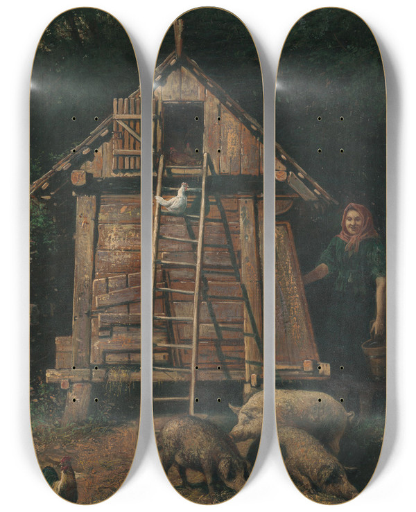 Triptych art skateboard deck of Eduard Majsch Vidiecky Motv by Eduard Majsch (1841-1904)