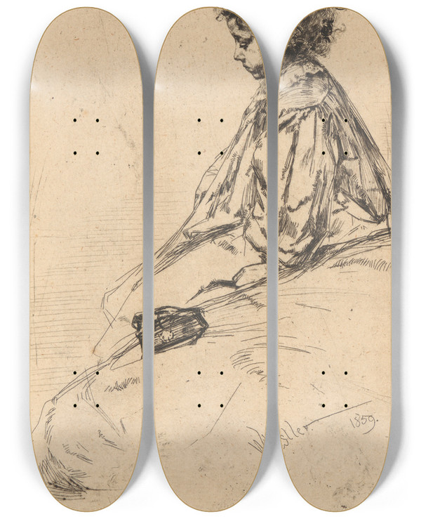 Triptych art skateboard deck of James Abbott Mcneill Whistler Bibi Lalouette by James Abbott Mcneill Whistler (1834-1903)