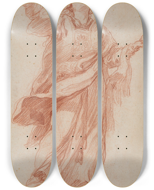 Triptych art skateboard deck of Edm Bouchardon Saint Stephen In Ecstasy by Edme Bouchardon (1698-1762)