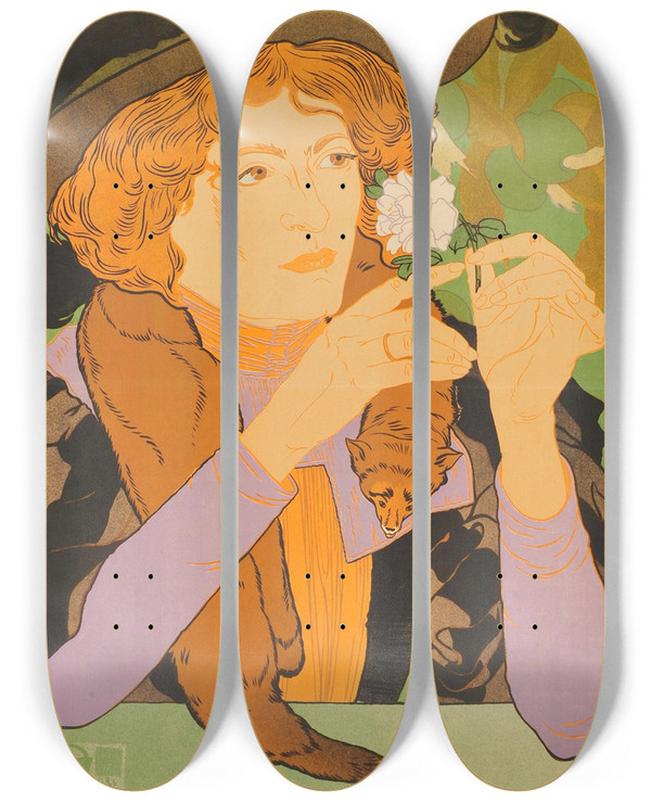 Triptych art skateboard deck of Georges De Feure Salon Des Cent by Georges de Feure (1868-1943)