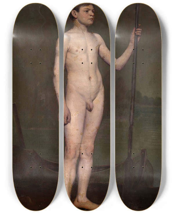 Triptych art skateboard deck of Alexander Nikanorovich Novoskoltsev Boy With An Oar by Alexander Nikanorovich Novoskoltsev (1853-1919)