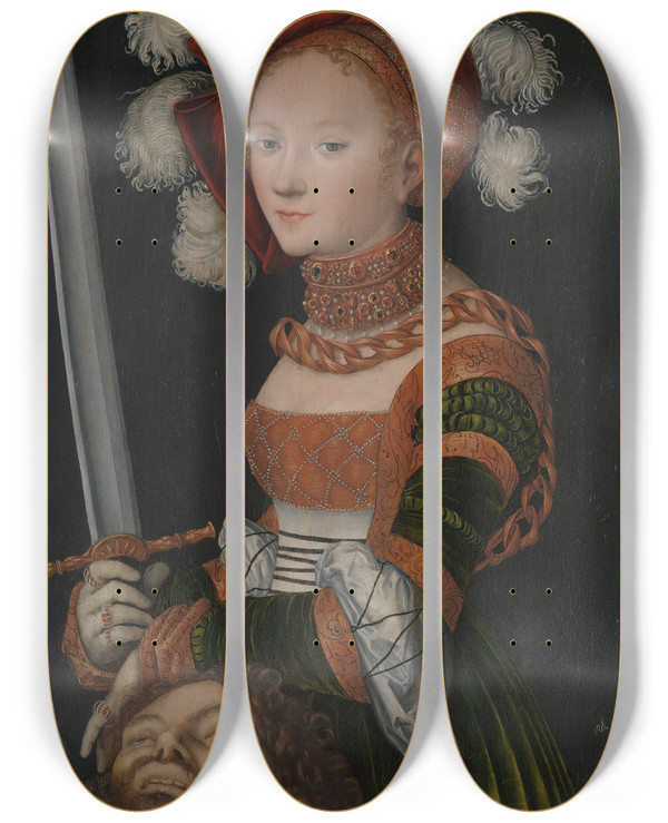 Triptych art skateboard deck of Lucas Cranach The Elder Judith With The Head Of Holofernes by Lucas Cranach The Elder (1472-1553)