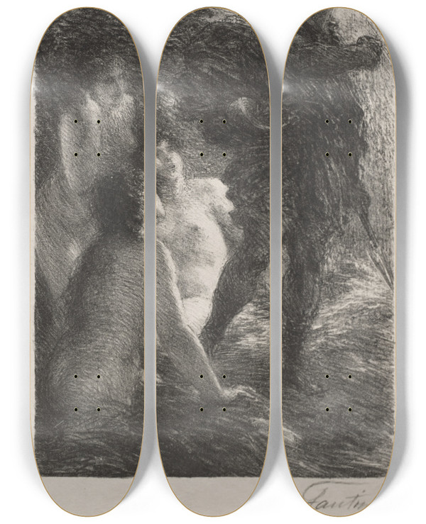 Triptych art skateboard deck of Henri Fantinlatour Twilight Of The Gods Act Iii Sigfried And The Rhine Maidens by Henri Fantin-Latour (1836-1904)