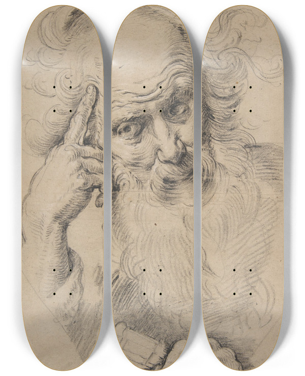 Triptych art skateboard deck of Bernardo Strozzi Saint Peter by Bernardo Strozzi (1581-1644)