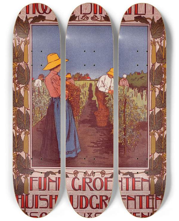 Triptych art skateboard deck of Johann Georg Van Caspel Whoogenstraaten Co by Johann Georg Van Caspel (1870-1928)