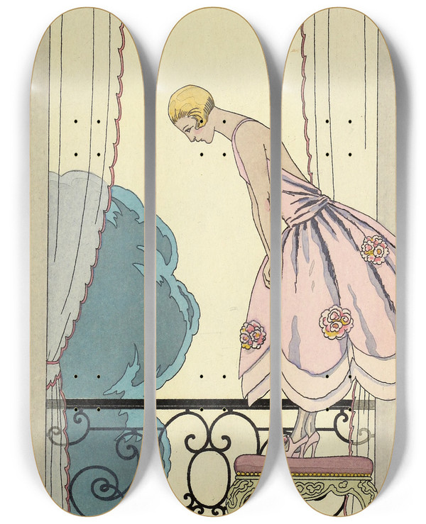 Triptych art skateboard deck of George Barbier Falbalas Et Fanfreluches La Souris by George Barbier (1882-1932)