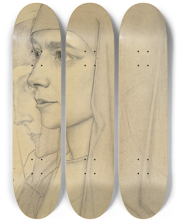 Triptych art skateboard deck of Jan Toorop Portret Van Treesje Westermann Moeder Thrse Huf Van Bethani by Jan Toorop (1858-1928)