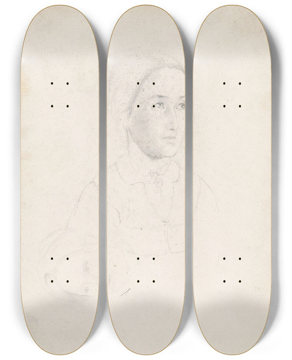 Triptych art skateboard deck of Adolph Tidemand To Portrettstudier by Adolph Tidemand (1814-1876)