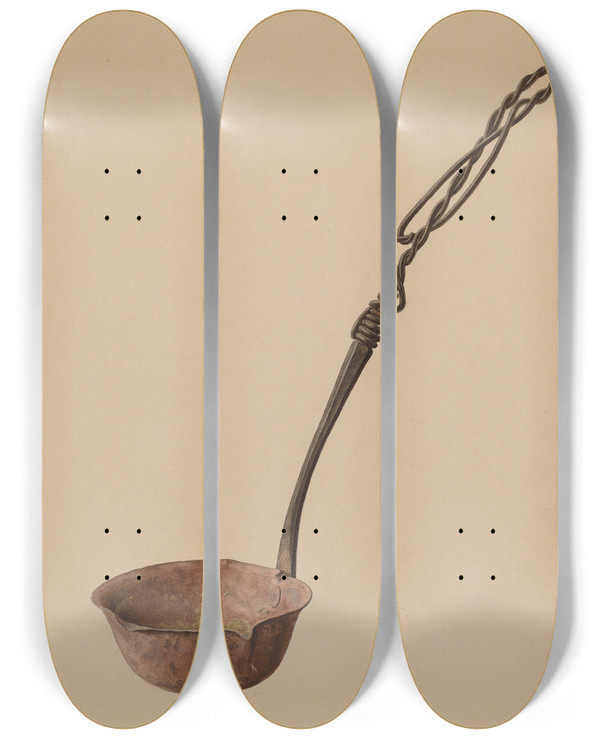 Triptych art skateboard deck of Eugene Bartz Melting Ladle by Eugene Bartz