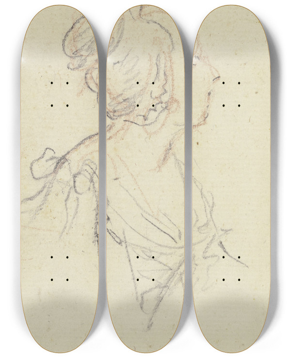 Triptych art skateboard deck of Gottlieb Welt Brustbild Eines Jungen Mdchens Im Profil Nach Rechts by Gottlieb Welte (1745-1792)