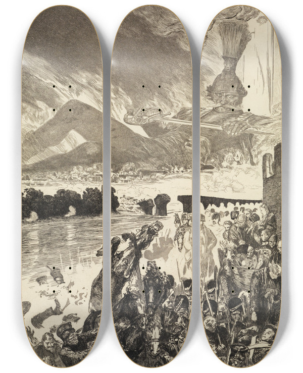 Triptych art skateboard deck of Max Klinger Krieg Vom Tode Zweiter Theil Opus Xi Blatt 5 by Max Klinger (1857-1920)