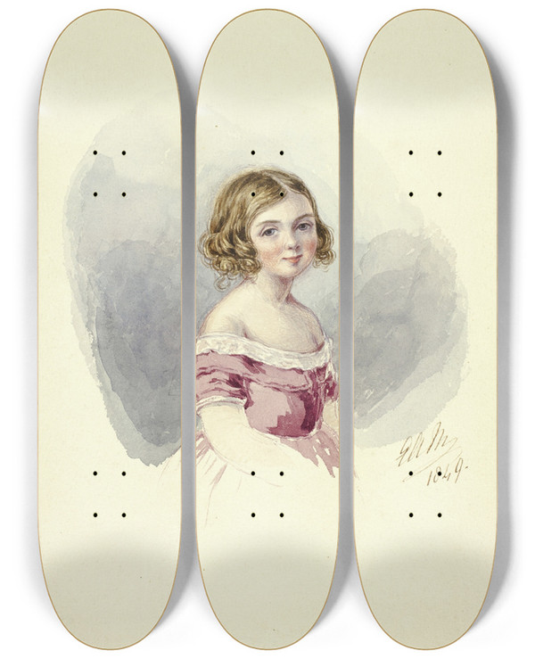 Triptych art skateboard deck of Elizabeth Murray Portrait Of A Young Girl by Elizabeth Murray (1815-1882)