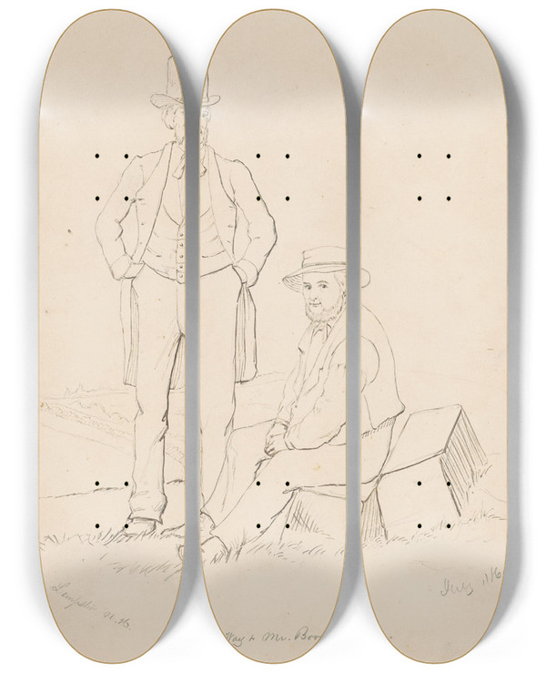 Triptych art skateboard deck of James Wells Champney Mr Way And Mr Booth by James Wells Champney (1843-1903)